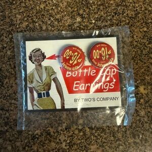 Two's Company Red Bottle Cap Clip Earrings Vintage- San Miguel Beer - NEW